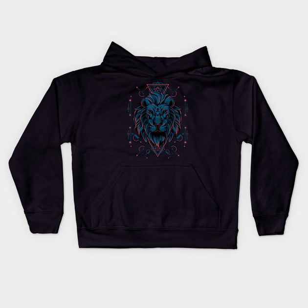 The Lion sacred geometry Kids Hoodie by secondsyndicate